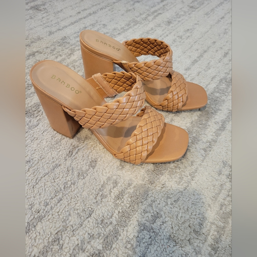 Bamboo Braided Strap Block Heels